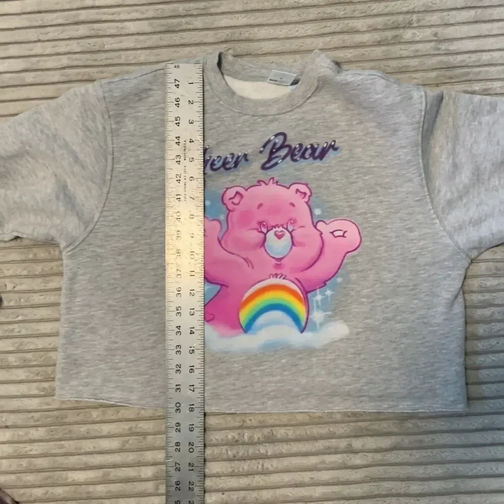 Crop Cheer Bear Care Bear Sweatshirt Gray Midriff XS Womens 80s Kidcore - Picture 7 of 8
